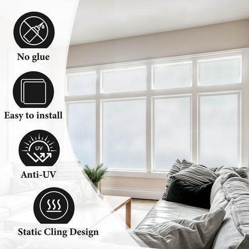 DUOFIRE Privacy Window Film Natural Frosted Glass Film Static Cling Glass Film No Glue Anti-UV Window Sticker Non Adhesive for Privacy Office Meet...