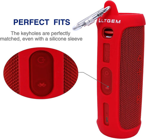 LTGEM Silicone Carrying Travel Case for JBL FLIP 5 Waterproof Portable Speaker with Extra Carabiner - Red...