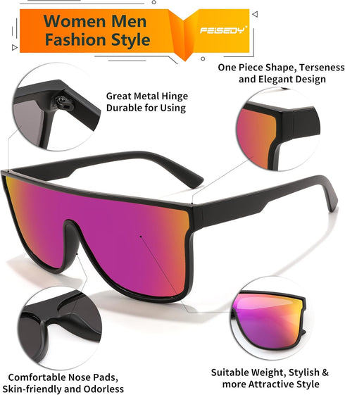 FEISEDY Men Women Polarized Sunglasses, Flat Top Trendy Oversized Square Shades UV400 B4141...