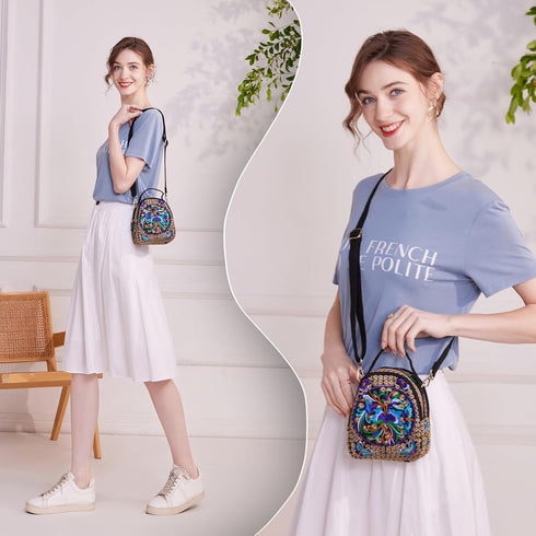 Embroidery Canvas Shoulder Bag Women Vintage Boho Mini Crossbody Bag Handbag Cell Phone Pouch...