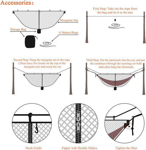 Hammock Net Camping Mosquito Net, No See Ums & Repels Insect, Polyester Netting for 360 Degree Protection, Double Sided Zipper for Easy Access Fit...
