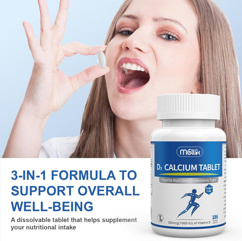 Calcium-Supplement Vitamin-D3 1200-mg Magnesium-Mini - 186Tablets Unflavored Slow Release Bone Health Women and Men Dietary Supplement Easy to Swa...
