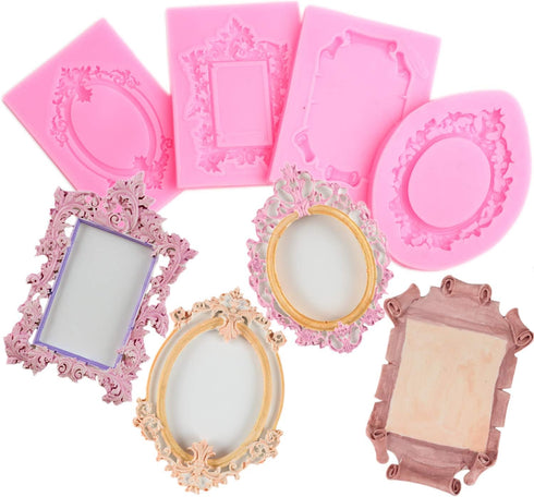 Mujiang Baroque Style Fondant Molds - Curlicues Scroll Lace Photo Frame Silicone Molds Sugarcraft Cake Border Decoration Set Of 4...