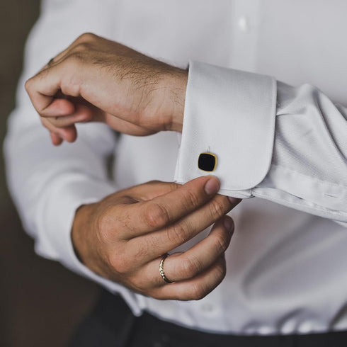 Square Cufflinks for Men Black Cuff Links Black Gold Classic for Wedding Business Groom Best Man...