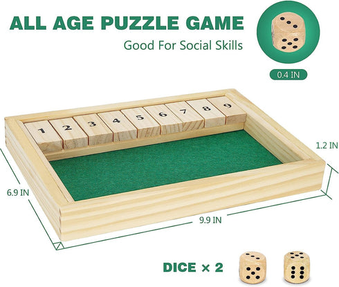 Wooden Shut The Box Game - Dice Game 2 Player,Board Game,Classics Tabletop Version,Popular Pub Game,math,travel for Kids #9...