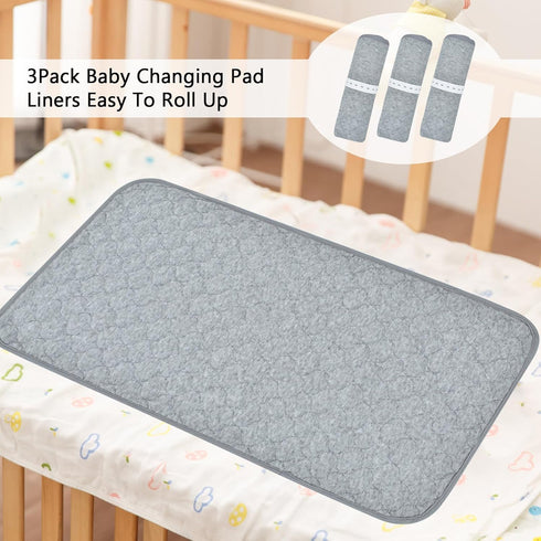 3Pack Baby Changing Pad Liners 27" x 14" Waterproof Longer Changing Mat Sheet Washable Reusable Baby Diaper Changing Table Cover (Grey)...