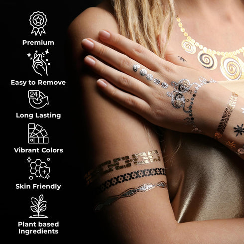 Vanli's Metallic 10 Temporary Tattoo Markers, Temporary Tattoo Pens with 30 Tattoo Stencils. Stocking Stuffers For Kids, Boys, Girls, Women....