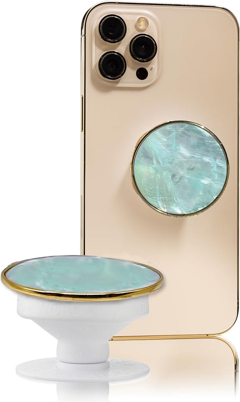 Grips by CRYSTALFY Authentic Natural Abalone Sea Shell Mother of Pearl Gemstone Coin Expandible Collapsible Mobile Phone Grip Stand Holder for Sma...