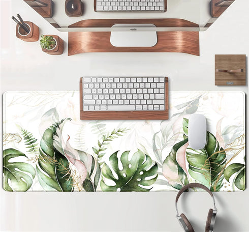 Green Tropical Leaves Desk Mat XL Large Gaming Mouse Pad Green Sage Plant Laptop Keyboard Mouse Mat Office Supplies Desk Decor Accessories for Wom...