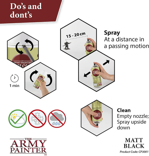The Army Painter Color Primer Spray Paint, Matt Black, 400ml, 13.5oz - Acrylic Spray Undercoat for Miniature Painting - Spray Primer for Plastic M...
