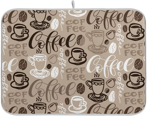 Coffee Mat Coffee Cup Drying Mat Coffee Maker Mat for Counter tops,Coffee Lover Microfiber Dish Drying Mats Medium Brown Kitchen Spill Mat 16x18 I...