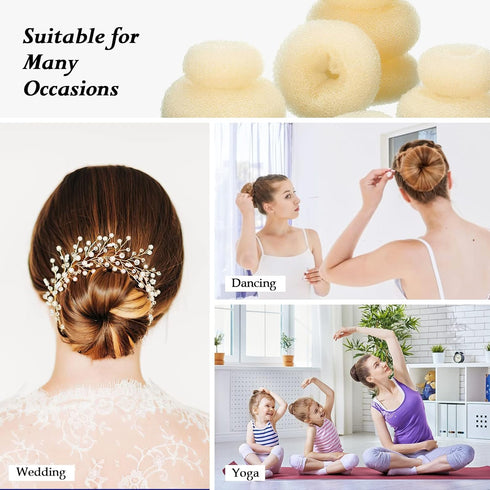 Donut Hair Bun Maker 6 Pieces, Ring Style Hair Bun Donut (1 L, 2 M and 3 S) with Pins 5 Elastic Bands, 20 Hair Bobby and 4 Pony Hair Tools for Wom...