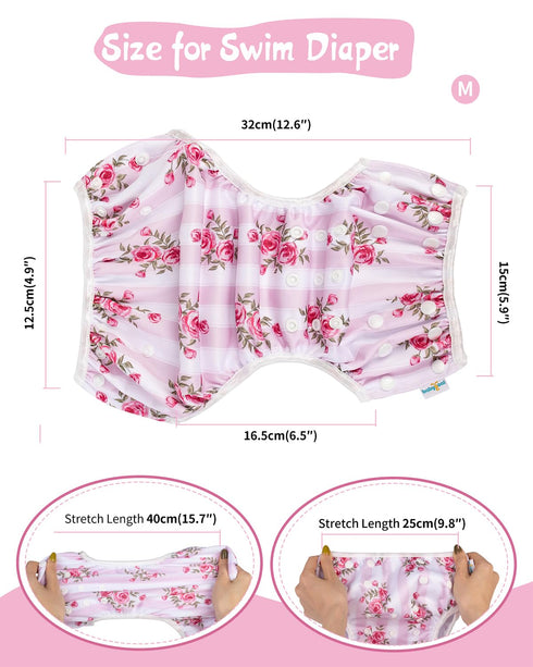 Babygoal Reusable Baby Girl Swim Diapers 3 Pack - Adjustable Washable for 0-8 Months Infants - Ideal for Swimming Lessons - Flower Design...
