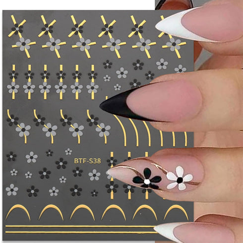 JMEOWIO 9 Sheets Flower Nail Art Stickers Decals Self-Adhesive Pegatinas Uñas Spring Summer Floral Line Nail Supplies Nail Art Design Decoration A...
