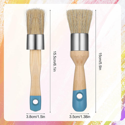 2 Pack Chalk Paint Brush, Chalk and Wax Paint Brush Chalk Paint Tool for Furniture Reusable Flat and Round Chalked Paint Brush for Folk Art Home D...
