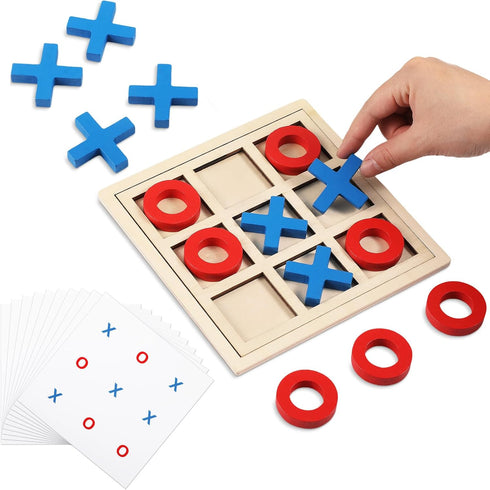 Jumbo Wooden Tic Tac Toe Game Dementia Activities for Alzheimers Seniors with Matching and Puzzle Templates XO Chess Board Game for Elderly Engagi...
