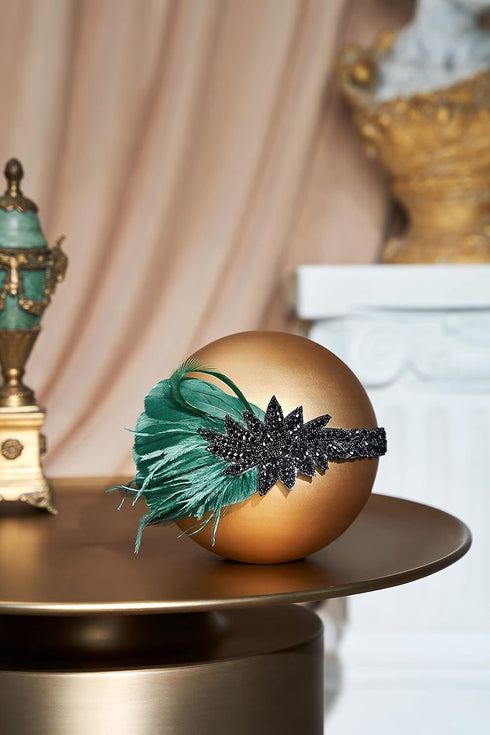 BABEYOND Vintage 1920s Flapper Headband Roaring 20s Great Gatsby Headpiece with Feather 1920s Flapper Gatsby Hair Accessories (Darkgreen)...