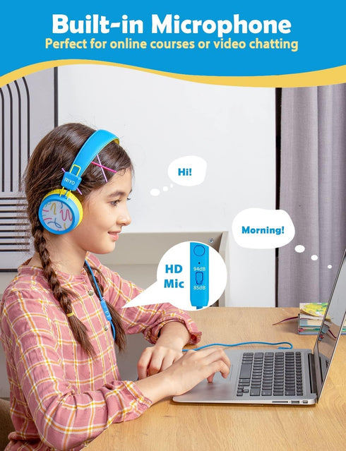 RIYO KH20 Kids Headphones with HD Microphone Compatible with Phones/laptops/Tablets/Computers and Gaming Devices (Sky Blue)...