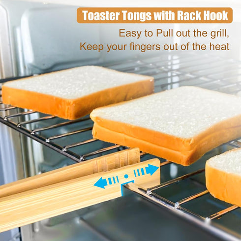 Walfos 2 Pieces Bamboo Toaster Tongs, 8 Inches Long Wood Tongs For Cooking, bamboo tongs with Anti-slip Design, Toast Tongs for Fruits, Bread & Pi...