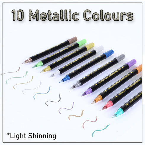 EDIBLE METALLIC MARKERS, 10PCS UPGRADE FOOD GRADE GOLD SHIMMERING PENS FOR COOKIE/CAKE/CUPCAKE/FONDANT/BAKING DECORATING BY PREATOC...
