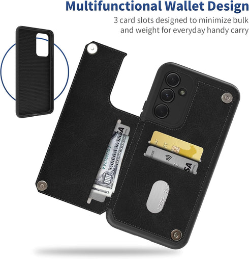 for Galaxy A54 5G 6.4" Wallet Phone Case, Credit Card Holder Slots Cover & Hard PC Shockproof Soft Silicone Dual Layer Protection Flip Case for Sa...