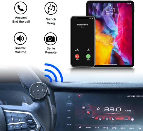 Wireless Bluetooth Media Control Button with Selfie Functionality by UltraConnect - Compatible with iPhone and Android - Perfect for Car & Motorcy...