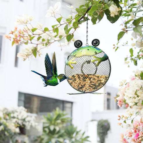 Wild Bird Feeder - Outdoor Metal Feeders Bird Feeder Patio Hanging 9.5 Inch Frog for Garden Yard Outside Decoration...