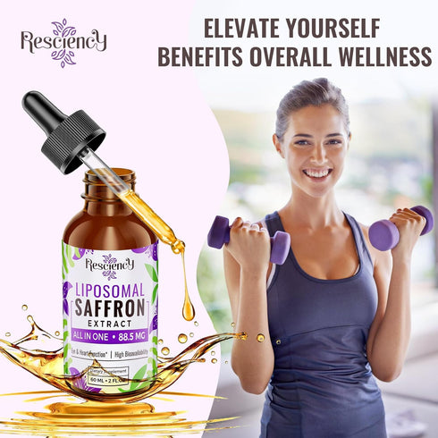 Saffron Supplements - 88.5 mg Liposomal Saffron Extract Drops Better Bioavailability for Mood, Energy, Vision & Focus with Ashwagandha, Turmeric, ...