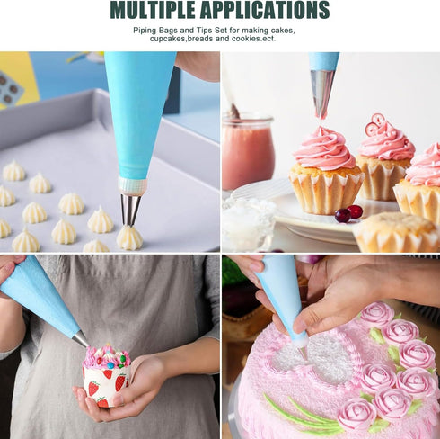 Piping Bags and Tips Set, Reusable Cake Decorating Supplies with 2 Reusable Bags, 12 Icing Tips, 2 Silicone Rings, 2 Couplers and 3 Scrapers, Cake...
