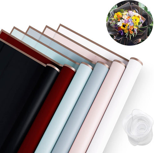 VOWOVOSDAY 30sheets/6color Flower Wrapping Paper,Waterproof Flower Bouquet Wrapping Paper with Ribbon,Floral Wrapping Paper DIY Craft Gift Packing...