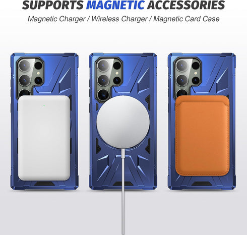 Galaxy S24 Ultra Case with Camera Lens Protector+360°Ring Holder Stand,Dual Layer Protective Sturdy Magnetic Heavy Duty Protection Hard PC Cover,N...