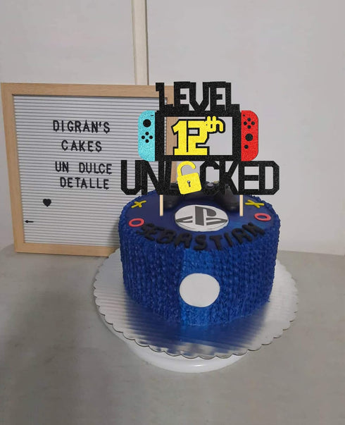 Level 12th Unlocked Cake Topper for Video Game Theme Gaming Party Birthday Anniversary Celebration...