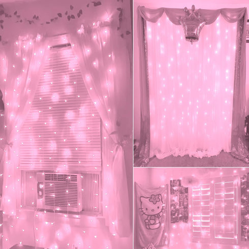 Curtain Lights, Pink Room Decor 8 Modes LED String Lights for Garden, Teen Girls' Room, Party, Window, Wall and Valentines Day Decor...