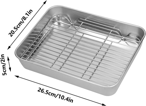 Roasting Pan with Racks Stainless Steel Broiler Pan and Grill Rectangular Roaster with Rack for Cooking Baking(26.5 * 20.5 * 5cm)...