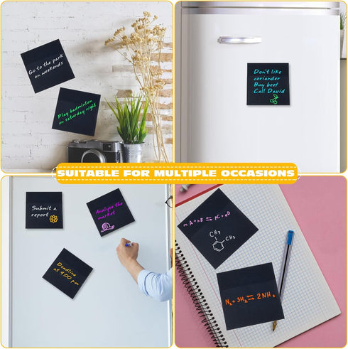 Black Sticky Notes, 3"x3" Post It Notes with 2 Metallic Pens, 6 Pads, Self-Stick Notes Pads Sticky Notes Bulk for School Home Hospital Office Supp...