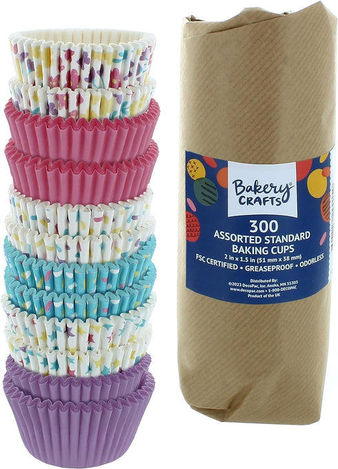 Bakery Crafts Pastel Everyday Baking Cups - 300-2" Cupcake Liners With Multi-colored Stars, Confetti, And Flowers In Pastel Shades, Greaseproof Pa...