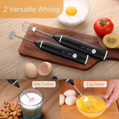 Milk Frother Handheld, Immersion Blender Cordlesss Foam Maker USB Rechargeable Small Mixer with 2 Stainless Whisks?Wisker for Stirring 3-Speed Adj...