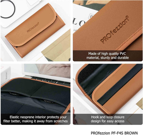 PROfezzion 4-Pocket Foldout Filter Pouch for 82mm Camera Lens Round Filter, Shock Resistant & Anti Scratch Photography Filter Case, Filter Carry C...