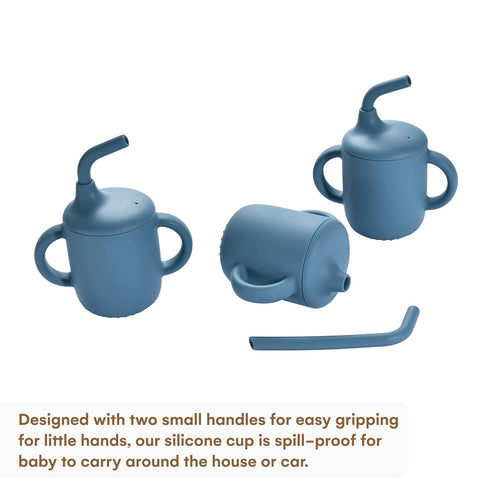 CHILDLIKE BEHAVIOR Mini Mushie Sippy Cup - Silicone Straw Cup For Baby, Toddlers - Cups Training with Lids Covers and Soft Grip Handle - Transitio...