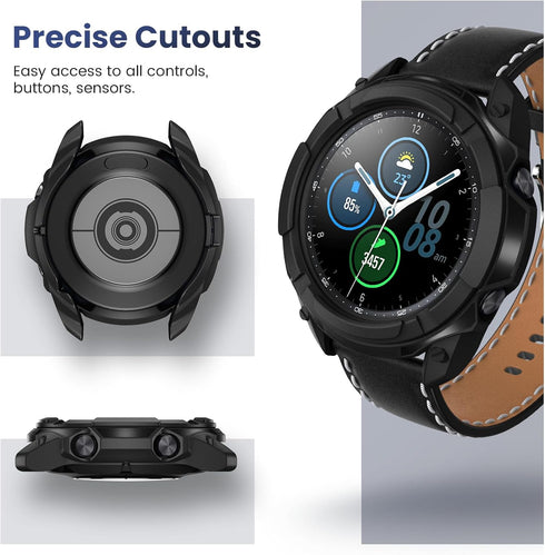 Goton 3 in 1 Accessories for Samsung Galaxy Watch 3 45mm, 1 Rugged TPU Armor Bumper Case +2 Tempered Glass Screen Protector Films + 1 Bezel Ring f...