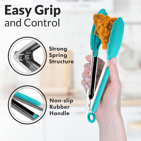 Zulay Stainless Steel Kitchen Tongs with Silicone Tips - Set of 2 (9” & 12”) Locking Cooking Tongs with Non-Slip Grip - Heat Resistant, BBQ Food T...