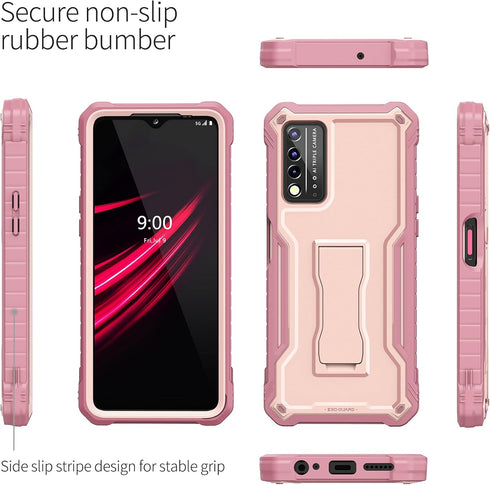 ExoGuard for T-Mobile REVVL V Plus 5G Case, Rubber Shockproof Full-Body Cover Case Built-in Screen Protector and Kickstand Compatible with T-Mobil...