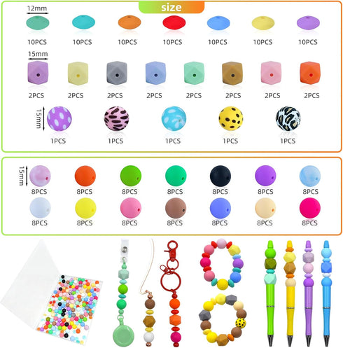 203 Pieces Silicone Bead Kit - DIY Focal Beads for Pens Making Bulk - Pen Beads for Beadable Pens & Keychains Making - Loose Round Beads Bulk for ...