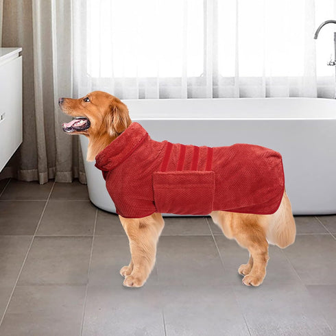 Geyecete Dog Bathrobe Towel Dog Drying Coat-Dry Fast Dog Bag-Pineapple grid Fast Drying Super Absorbent Pet Dog Cat Bath Robe Towel-Red-M...