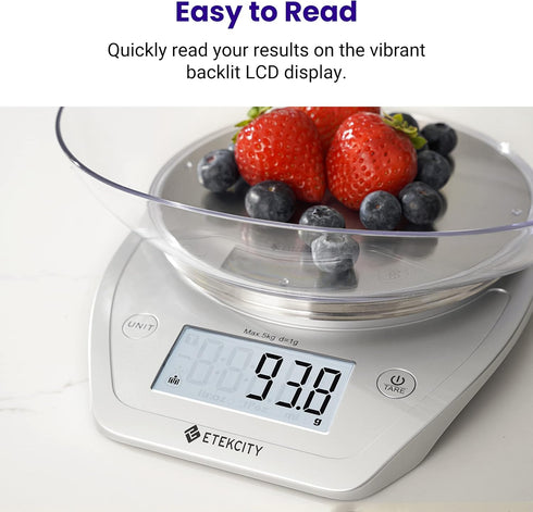Etekcity 0.1g Food Kitchen Scale, Bowl, Digital Grams and Ounces for Weight Loss, Dieting, Baking, Cooking, and Meal Prep, 11lb/5kg, Stainless Ste...