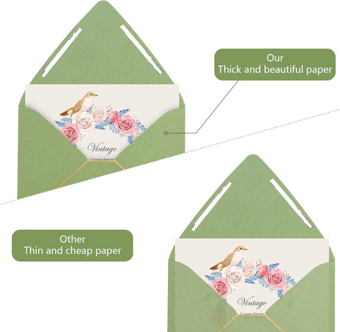 A7 sage green Envelopes 5 x 7 With Gold Border,- 25 Pack,For 5x7 Cards| Quick Self Seal| for Weddings, Invitations, Photos, Graduation, Baby Showe...