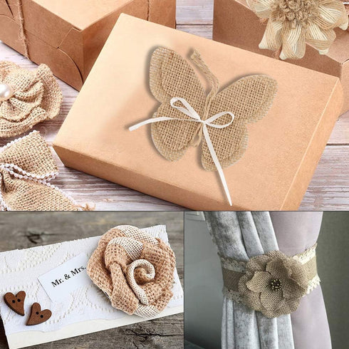 30PCS Burlap Hessian Flowers Set, Include 24 Burlap Flowers and Bowknots, 5 Lace Burlap Ribbon Rolls,1 Twine Ribbon and Glue Point for Wedding Par...