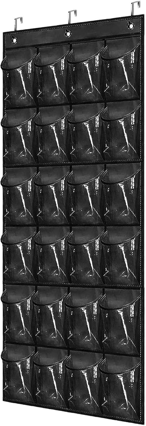 Over The Door Shoe Organizer - Space Saving Shoe Rack for Closet Door with 24 Pockets and Hook, Shoe Holder Back of Door Organizers for Shoes, Han...