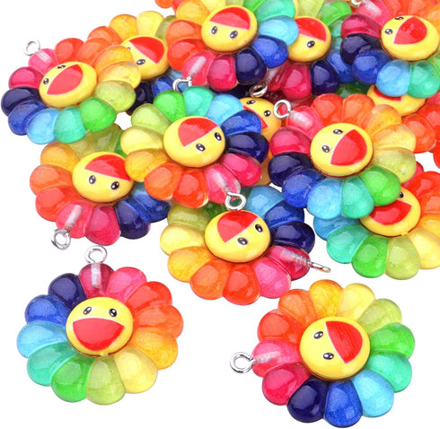 20pcs Colorful Sunflower Charms Resin Rainbow Smiling Face Flower Pendants Sunflower Beads Charm Collection Crafts for DIY Bracelet Necklace Earri...