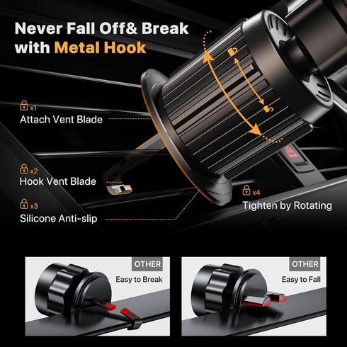 Miracase Phone Holders for Your Car with Newest Metal Hook Clip, Air Vent Cell Phone Car Mount, Hands Free Universal Automobile Cradle Fit for iPh...